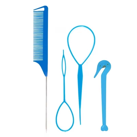 Hair Braiding Styling Tools Plastic Rat Tail Comb With Metal Pin Hair Pull Loop Topsy Tail Maker For DIY Hairstyles