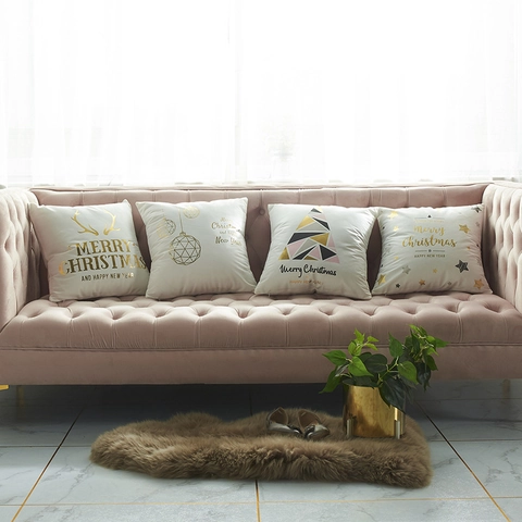 Fundas De Cojín De Navidad Estampado Dorado Terciopelo Suave Felpa Funda Almohada Reno Estrella Árbol Decoración Sofá