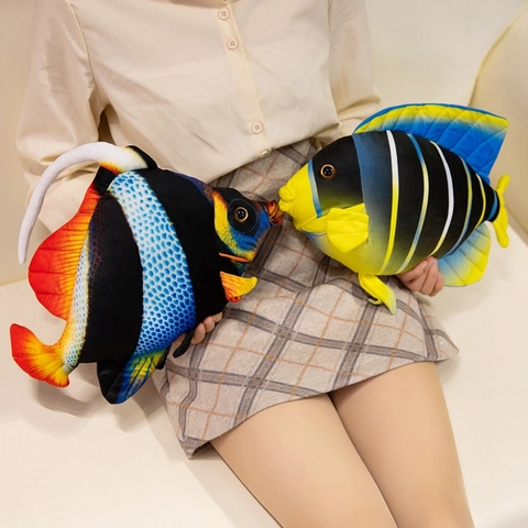 Simulation Animal Plush Toys Soft Short Plush Realistic Tropical Fish Sika Deer Home Decor Pillow Birthday Gift For Kids
