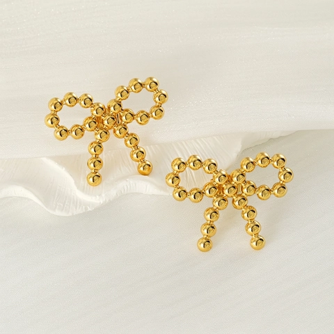 Schleife Ohrstecker 18K Vergoldet Edelstahl Perlenstruktur Trendiger Eleganter Schmuck Für Damen Modeaccessoire