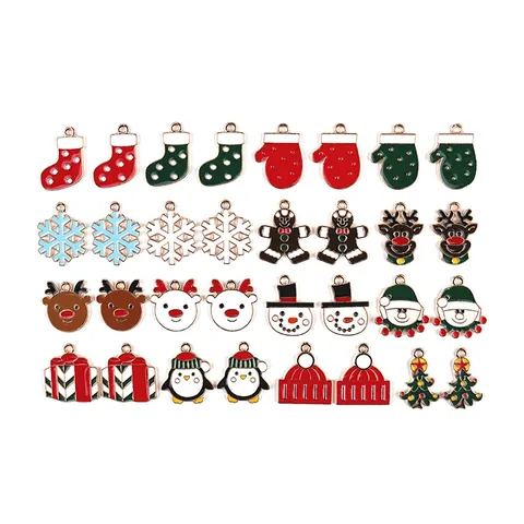 Dijes De Navidad Aleación Esmalte Pendants DIY Joyería Accesorios Papá Noel Copo De Nieve Árbol Reno