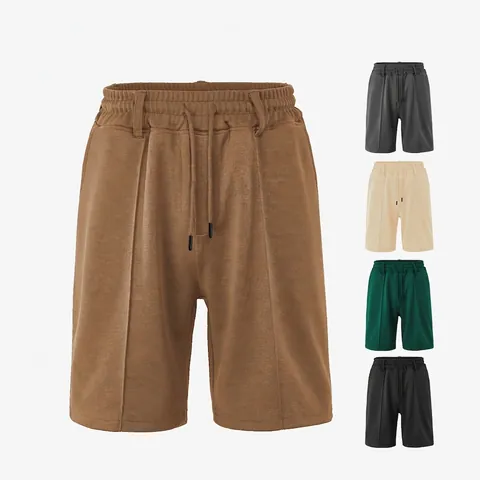 Men Shorts Polyester Pineapple Grid Breathable Drawstring Elastic Waist Casual Sports Summer Loose Fit Heavyweight