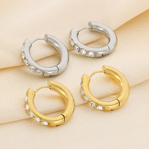 Creolen Aus Edelstahl Mit Strass Sternengravur U-Form Chunky Mode Schmuck Für Damen