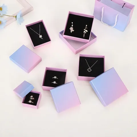Pearlescent Gradient Pink Blue Jewelry Box Paper Gift Box For Necklace Earring Ring Display Multi Size Packaging Box