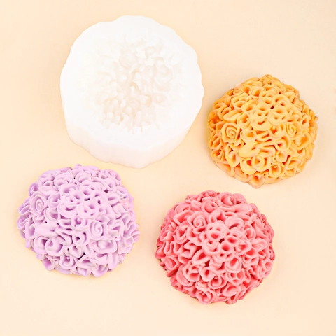 Flower Ball Silicone Mold Marigold Rose 3D Floral Shape For Candle Soap Making Fondant Chocolate DIY Craft