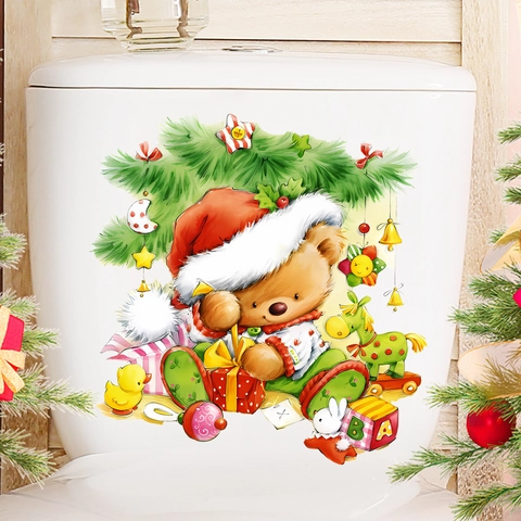 Adesivo Per Coperchio Del WC Di Natale Impermeabile PVC Orso Cartone Animato Decorazione Festiva Bagno