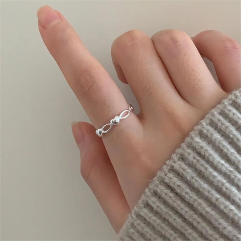 925 Sterling Silver Heart Ring Adjustable Open Linked Hearts Minimalist Korean Fashion Jewelry For Women Simple Sweet