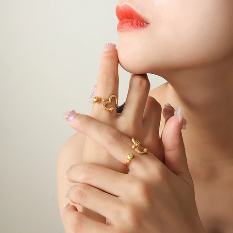 Herzform Offener Ring Kupfer Vergoldet Minimalistisch Hohlperlen Verstellbar Mode Fingerschmuck Koreanischer Ins Stil