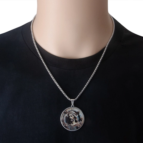 Jezus Portret Hanger Ketting Roestvrij Staal Retro Religieuze Doos Ketting Sieraden Voor Mannen Vrouwen Hip Hop Stijl
