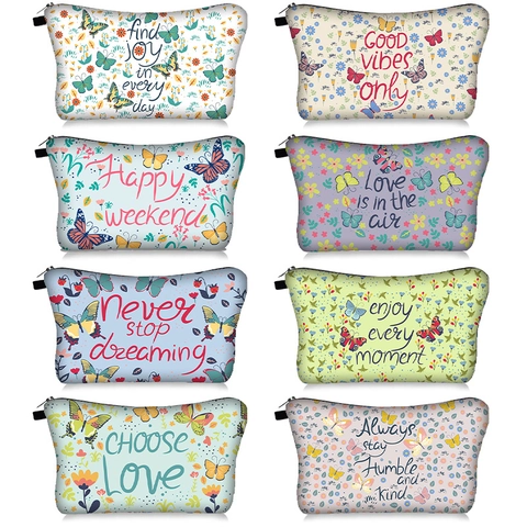 Schmetterling Blumenmuster Kosmetiktasche Polyester Reißverschluss Kulturbeutel Tragbarer Reiseorganizer Für Damen
