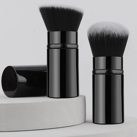 Großer Einziehbarer Make-up Pinsel Tragbarer Synthetikfaser Grundierung Puder Rouge Pinsel Mit Aluminiumrohr Und Kappe