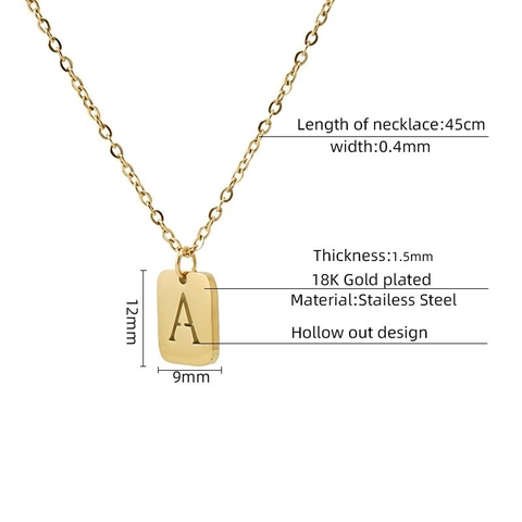 Ketting Met Initialen Hanger Roestvrij Staal 18K Verguld Vierkante Sieraden Mode Accessoire Voor Dames
