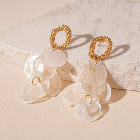 Pendientes Colgantes Bohemios Aleación Imitación Concha Con Poste De Plata Joyería Estilo Vacaciones Para Mujeres