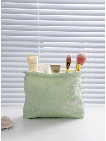 Trousse De Maquillage Jacquard Florale Organisateur De Toilette Voyage Portable Dentelle Pochette Maquillage Fermeture Éclair Toile