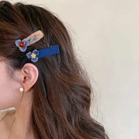 Fermagli Per Capelli Floreali Acetato Tessuto Lega Becco D Anatra Elegante Stile Coreano Gioielli Capelli Donne Blu