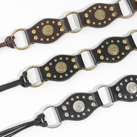 Cintura in Pelle PU con Rivetti Vintage Y2K per Donna Cintura Decorativa in Stile Retro Americano con Fibbia in Metallo Bronzo