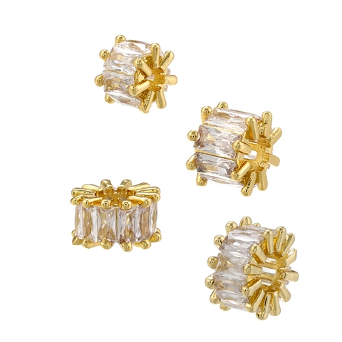 Baguette Zirkonia Zylindrische Zwischenperlen Messing 18K Vergoldet Für DIY Armband Halskette Herstellung