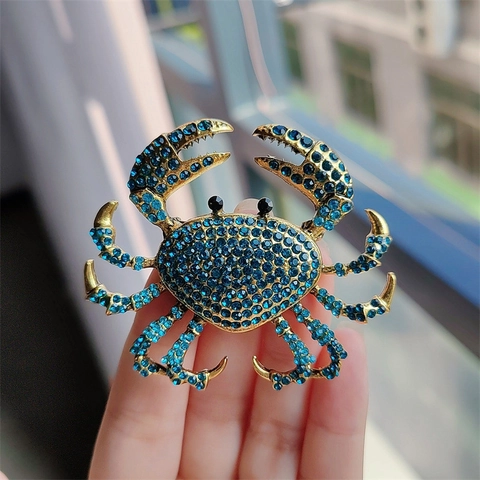 Crab Brooch Alloy Rhinestone Crystal Animal Shape Luxury Fashion Pins For Coat Apparel Decoration Women Men