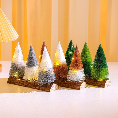 Mini Weihnachtsbaum Ornament Flaschenbürste Sisal Holzsockel Zweifarbig Glitzer Desktop Dekoration Feiertag Szene Layout Festliches Dekor