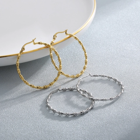 Orecchini A Cerchio Grandi In Acciaio Inossidabile Con Design In Bambù Per Donna Gioielli Di Moda Geometrici Tondi