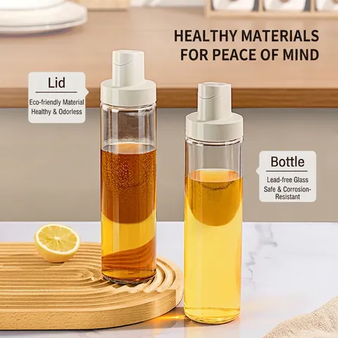 Borosilicate Glass Oil Dispenser Bottle With Gravity Automatic Flip Lid Leak Proof For Kitchen Vinegar Soy Sauce Cooking