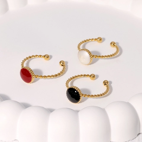 Anillo Abierto Vintage Acero Inoxidable Chapado En Oro 18K Diseño Cuerda Trenzada Esmalte Redondo Joyería Geométrica Mujer