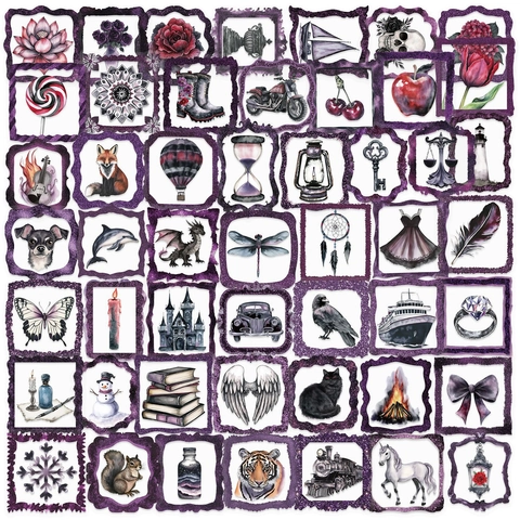 Waterdichte PET Stickers Paarse Vintage Frame Stijl Voor Scrapbooking Journaling Laptop Gitaar Kunst Decoratie Benodigdheden