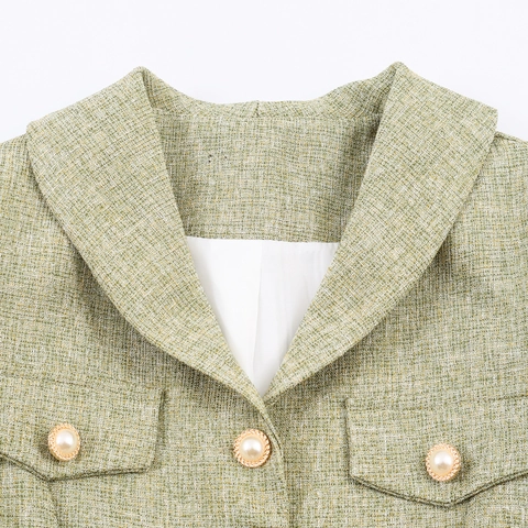 Chaqueta Blazer De Tweed Para Mujer Manga Larga Cuello Solapa Botones De Perlas Artificiales Estilo Vintage Elegante