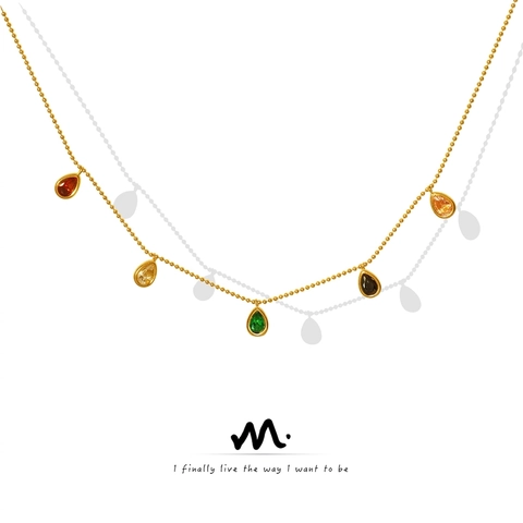 Collana A Catena Con Sfere In Acciaio Inossidabile Placcato Oro 18K Con Pendenti In Zircone Colorato Gioielli Alla Moda