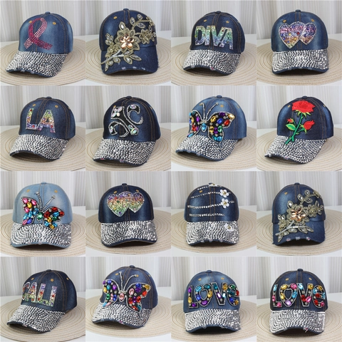 Casquette De Baseball En Jean Pour Femme Avec Strass Coton Ajustable Chapeau Soleil Rétro Streetwear Hip Hop