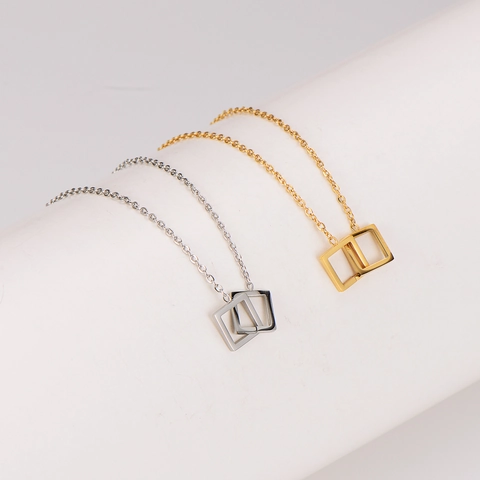 Collar Elegante De Acero Inoxidable 304 Con Colgantes Cuadrados Geométricos Entrelazados Para Mujer Joyería Delicada