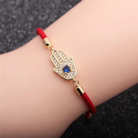 Böser Blick Hamsa Hand Armband Rotes Geflochtenes Seil Kupfer Mikro Eingelegter Zirkon Verstellbarer Schutzschmuck