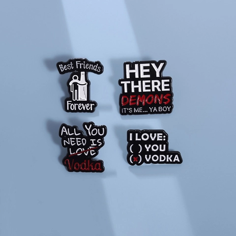 Funny Humorous Enamel Pins Set Zinc Alloy Vodka Demons Letter Brooches For Backpack Clothing Jewelry Decoration For Friends