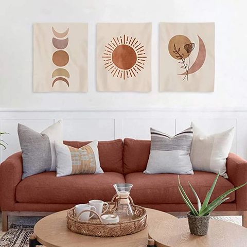 Bohemian Sun Moon Tapestries Polyester Cotton Wall Hanging Minimalist Modern Abstract Celestial Decor Living Room Art