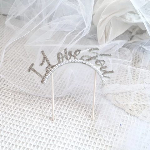 Décoration de Gâteau en Acrylique Strass Perle Artificielle Happy Birthday Lettre Pic à Gâteau Pour Anniversaire Saint-Valentin Fête