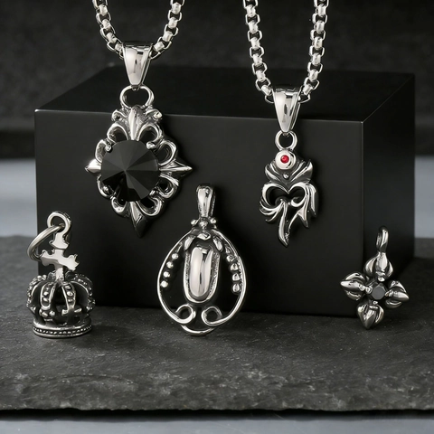 Vintage Gothic Krone Kreuz Anhänger Halskette Edelstahl Punk Rock Schmuck Für Männer Frauen Hip Hop Accessoire