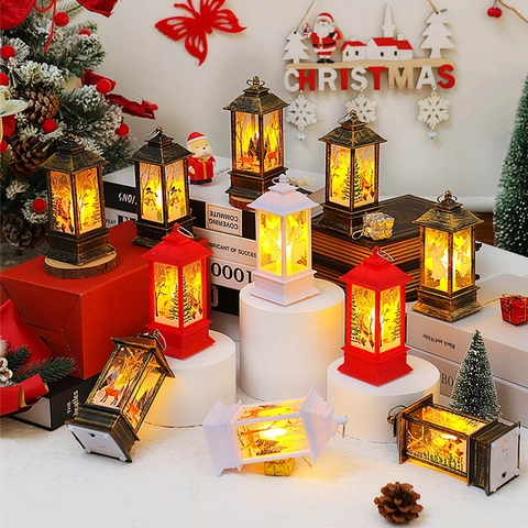 Weihnachten LED Laterne Nachtlicht PET Kunststoff Vintage Weihnachtsmann Schneemann Rentier Für Desktop Dekoration