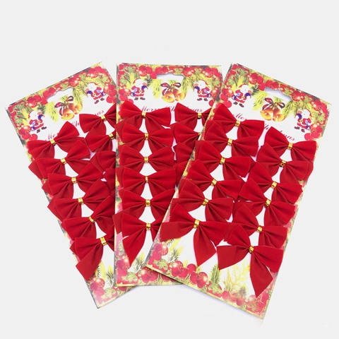 Christmas Bows Velvet Metallic Fabric Mini Tree Hanging Ornaments Festival Party Decor Red Gold Silver Color