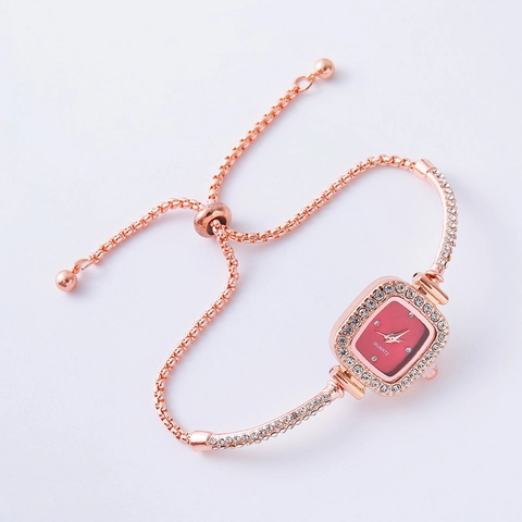 Luxe Strass Dames Armbandhorloge Mode Vierkant Hart Wijzerplaat Legering Quartshorloge Verstelbare Ketting Sieraden