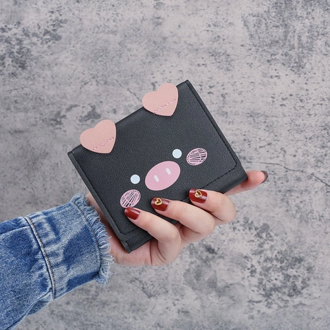 Süße Cartoon Schwein Kurze Brieftasche PU Leder Dreifach Gefaltet Münzbörse Mehrere Kartenfächer Für Frauen Mädchen