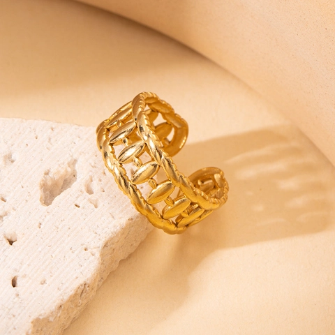 Vintage Titanstahl Offene Ringe Für Damen Vergoldet Stern Mond Liebe Herz Verstellbar Gehämmerter Modeschmuck Ring