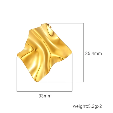 French Vintage Irregular Wave Square Earrings 18K Gold Plated Stainless Steel Crinkled Geometric Jewelry For Women