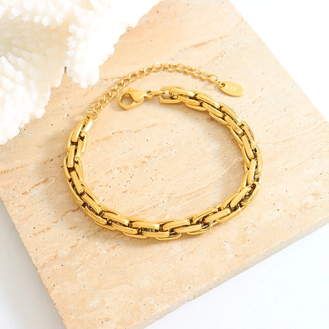 Bracciale A Catena Grossa In Acciaio Al Titanio Placcato Oro 18K Maglie Intrecciate Regolabile Gioielli Minimalisti Hip Hop