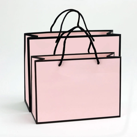 Comic Style Minimalist Gift Paper Bags White Cardboard Contrast Border With Handles Party Shopping Packaging Bags Solid Color