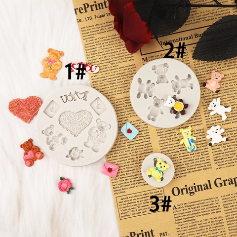 Silikonform Cartoon Bär Herz Rose Blumenform Fondant Kuchen Dekorationswerkzeuge DIY Schokolade Harz Handwerk Backzubehör