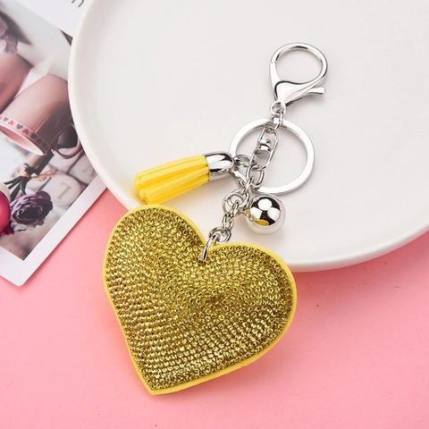 Llavero De Corazón Brillante Diamantes De Imitación Gamuza Borla Aleación Colgante Bolso Accesorio De Moda