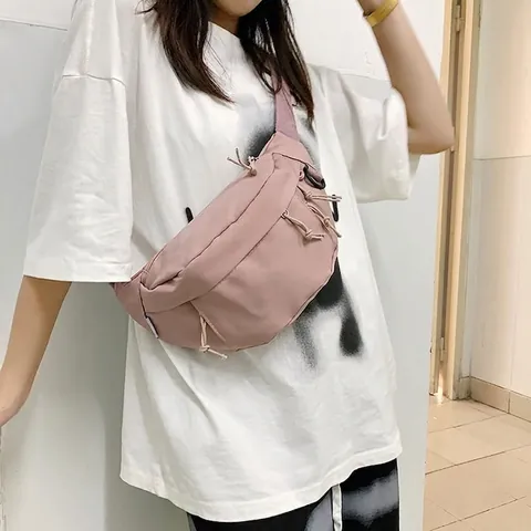 Bolso De Pecho Unisex De Nylon Estilo Harajuku Streetwear Múltiples Bolsillos Riñonera Con Correa Ajustable Color Sólido Minimalista