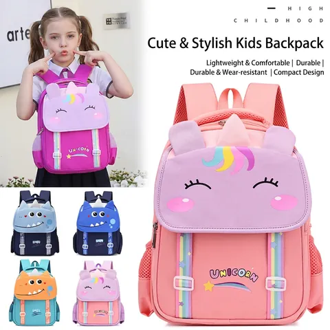 Zainetto Scolastico Bambini Tessuto Oxford Cartone Animato Dinosauro Unicorno Protezione Colonna Vertebrale Traspirante