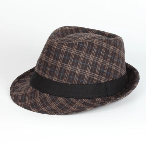 Vintage British Style Plaid Fedora Hat Wool Felt Jazz Cap For Men And Women Fashionable Gentleman Adjustable Autumn Winter Accessory