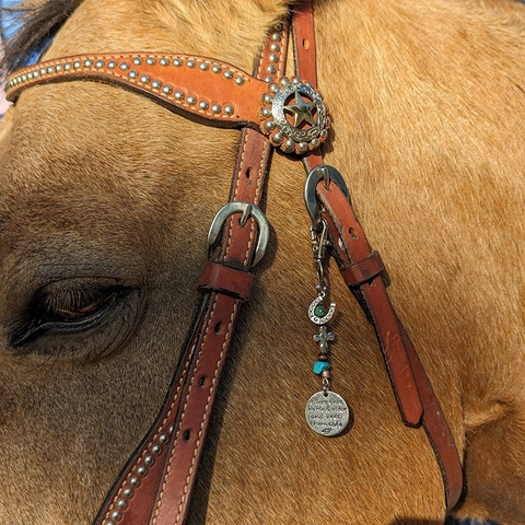 Portachiavi Benedizione Cavaliere Western Vintage Lega Targhetta Incisa Ferro di Cavallo Croce Perline Regalo Equestre
